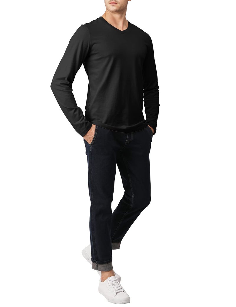 H2H Mens V-Neck Long Sleeve Casual T-Shirt Black US L/Asia XL (KMTTL0374) - Image 5
